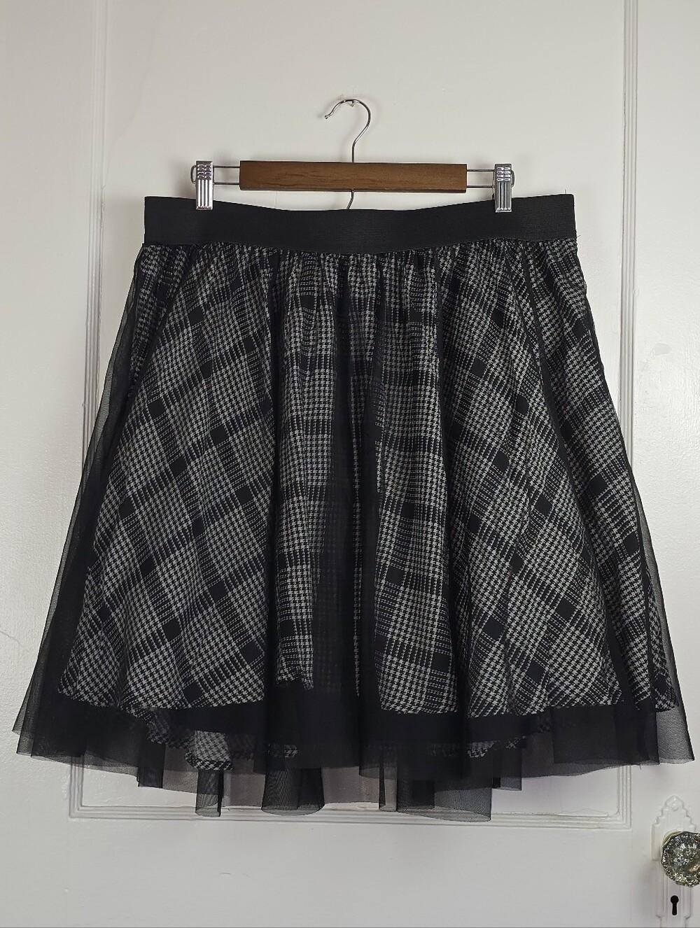 Torrid Black Plaid Dark Academia Whimsigoth Tulle Mesh Circle Skirt NEW 1X